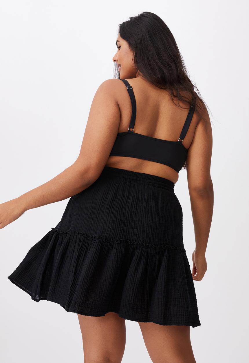 Cotton On - Curve shirred cropped bralette bikini - black shirred