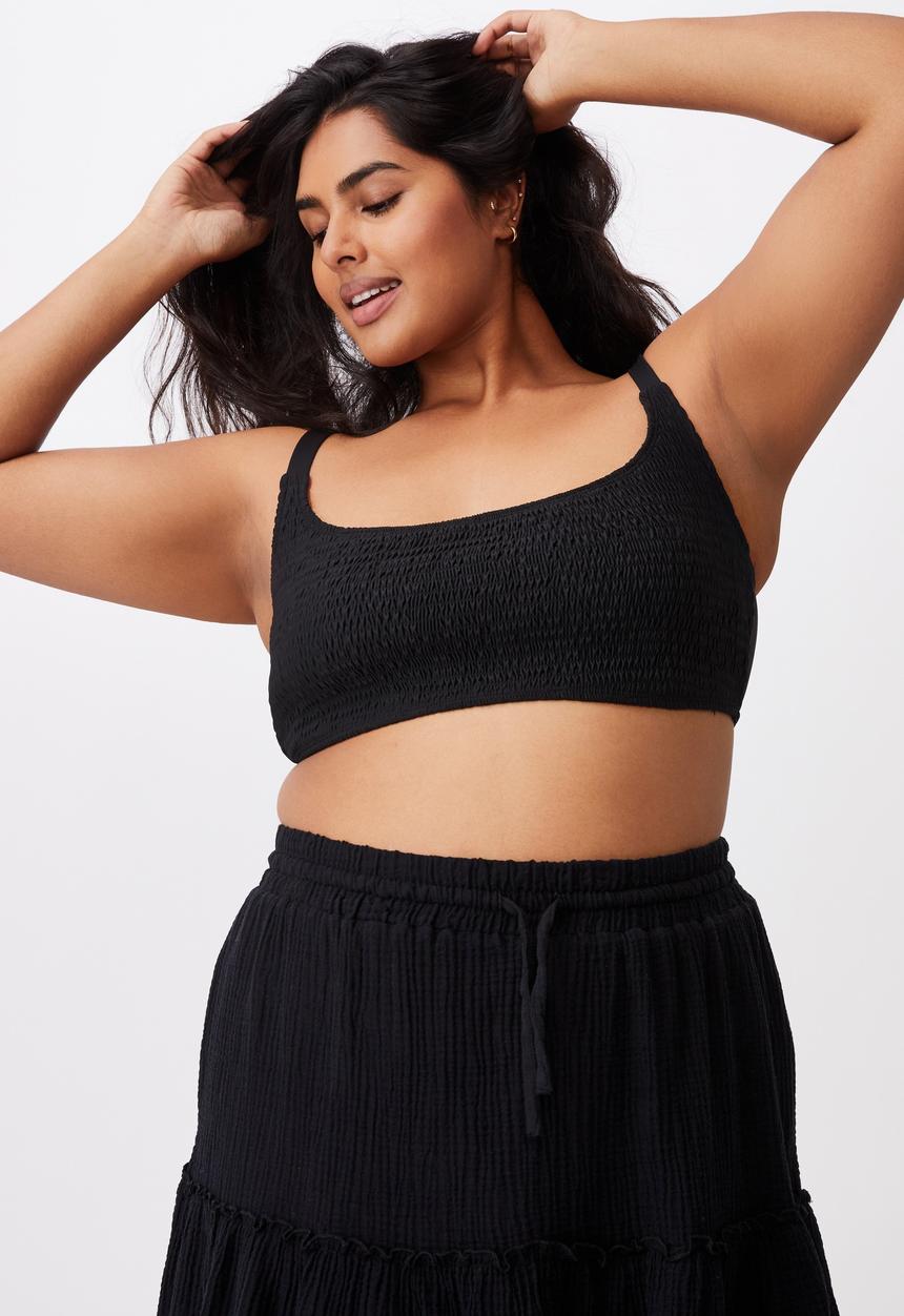 Cotton On - Curve shirred cropped bralette bikini - black shirred