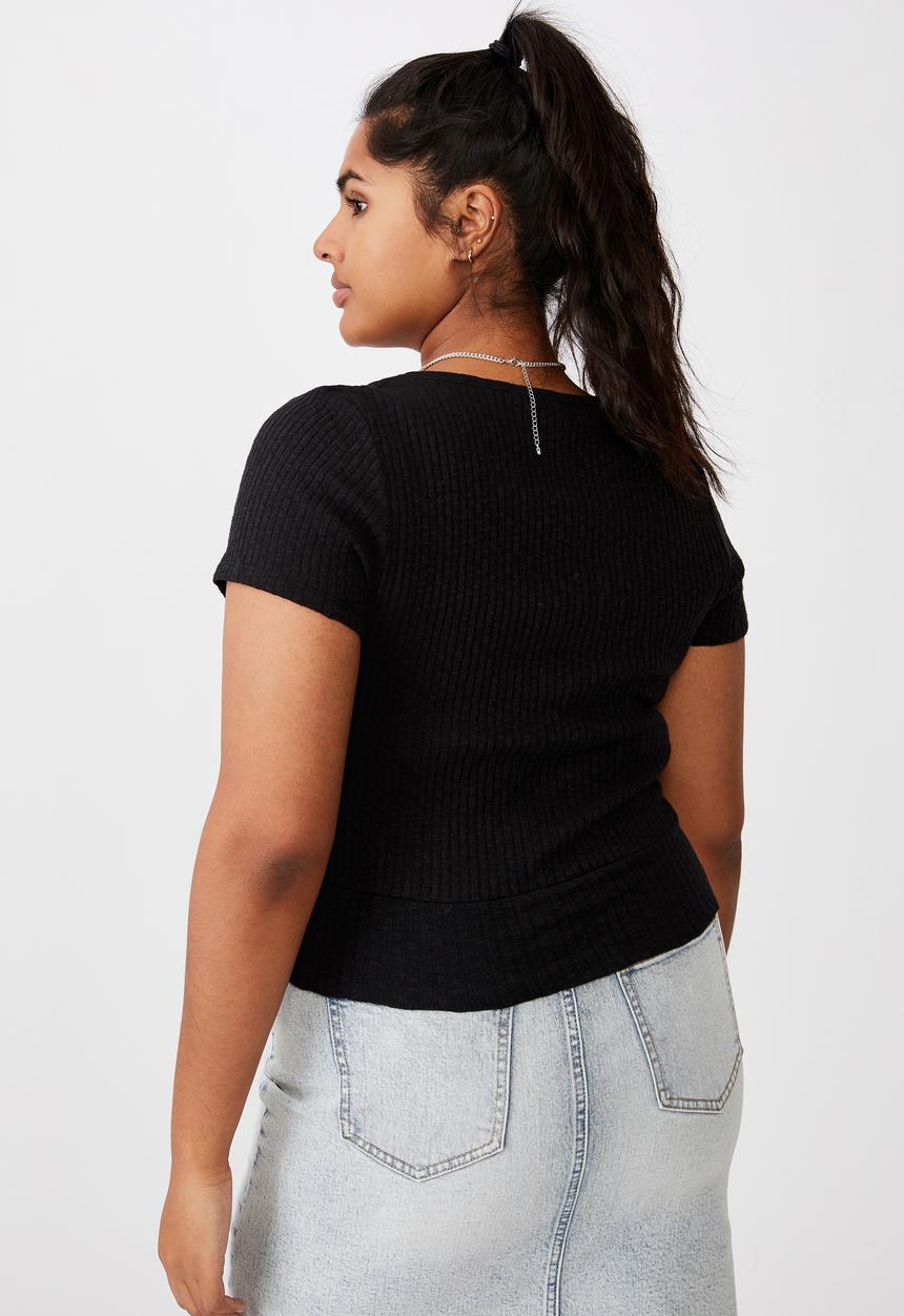 Cotton On - Curve tonya v cross over short sleeve top - black