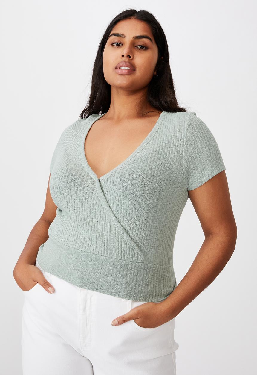 Cotton On - Curve tonya v cross over short sleeve top - lush green