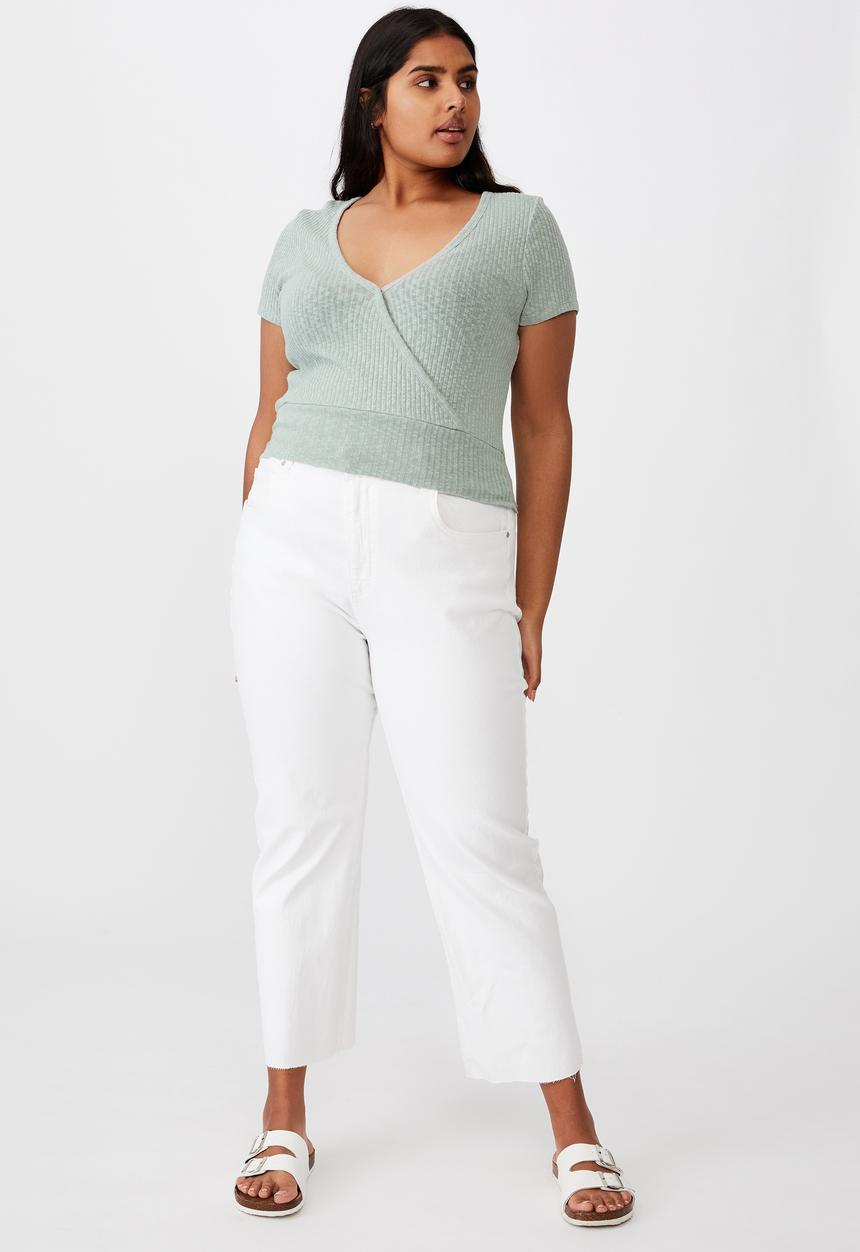 Cotton On - Curve tonya v cross over short sleeve top - lush green