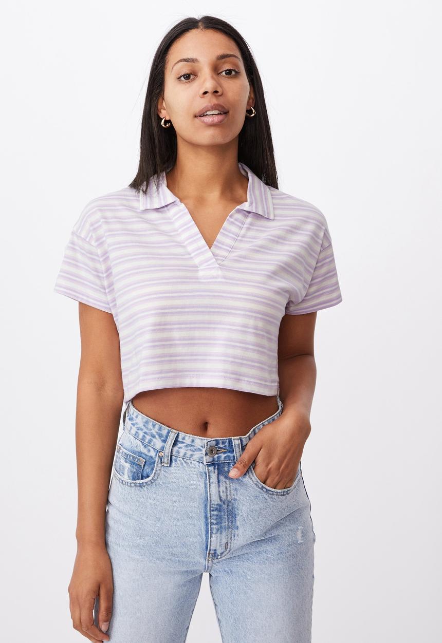 Cotton On - Ryan short sleeve polo - lola stripe frosty lilac