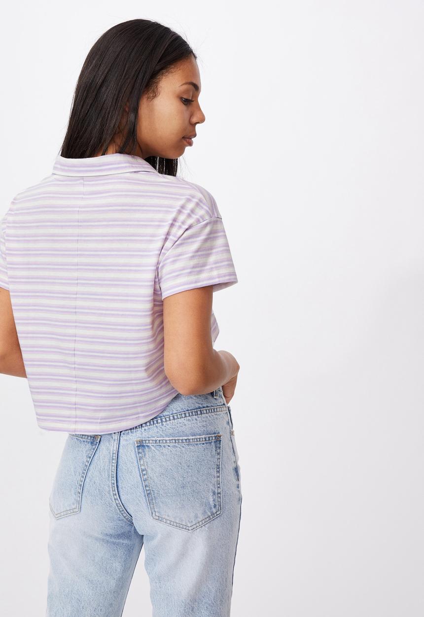 Cotton On - Ryan short sleeve polo - lola stripe frosty lilac
