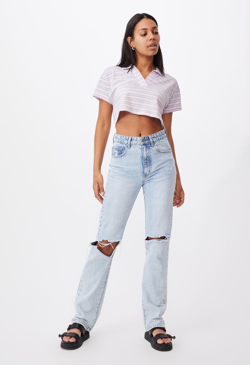 Cotton On - Ryan short sleeve polo - lola stripe frosty lilac