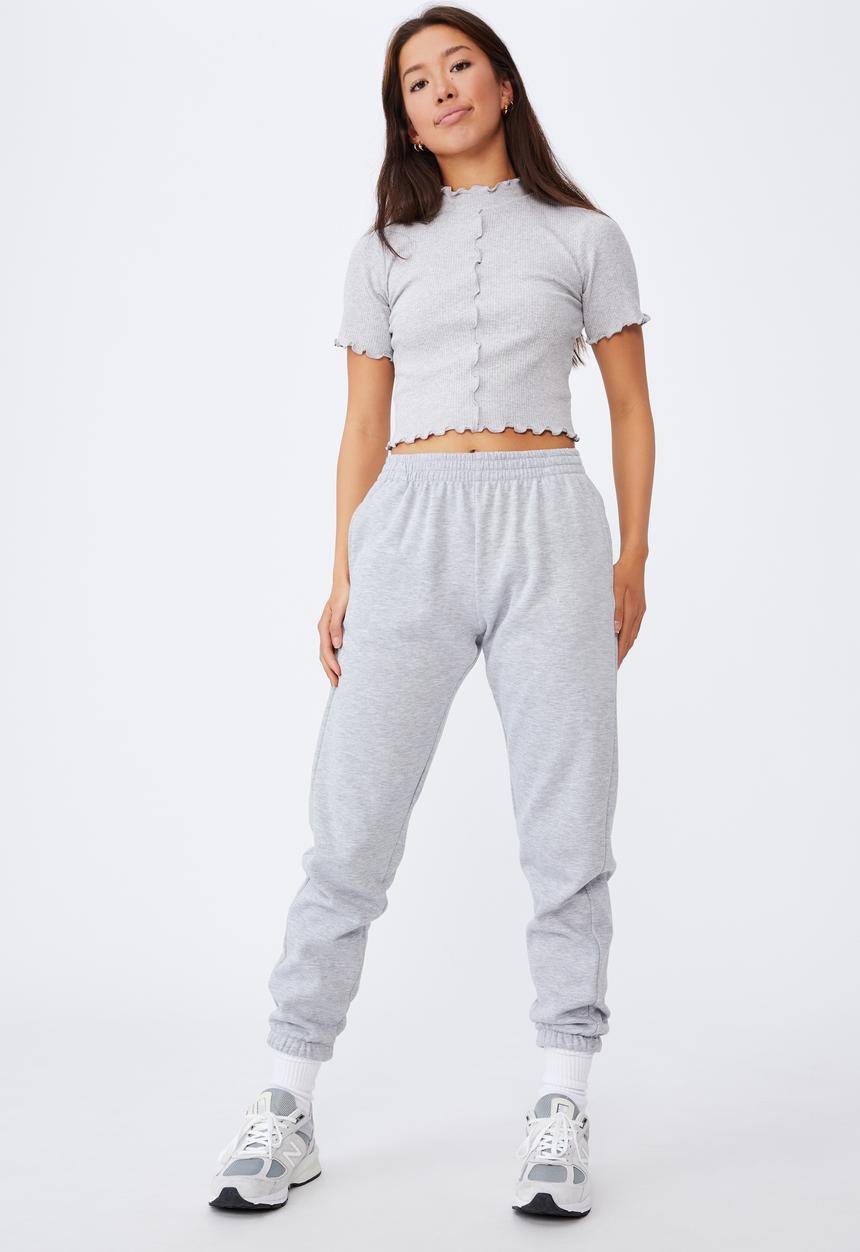 Factorie - Short sleeve lettuce edge detail top - grey marle