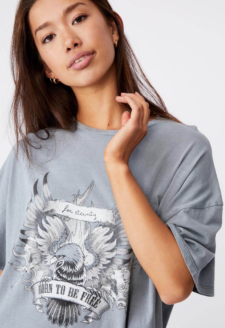 Factorie - Super relaxed graphic tee - washed grey