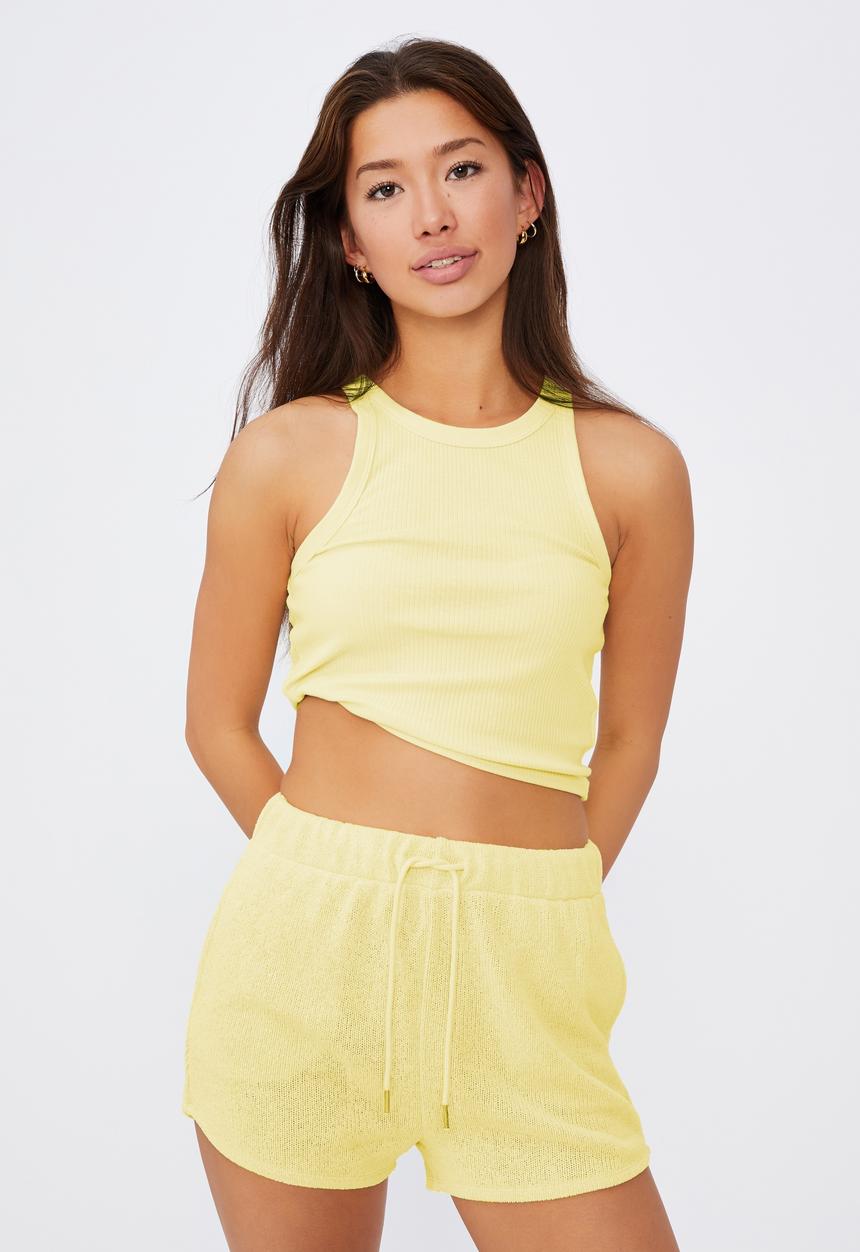 Factorie - Textured jersey pull on sporty short - tender yellow