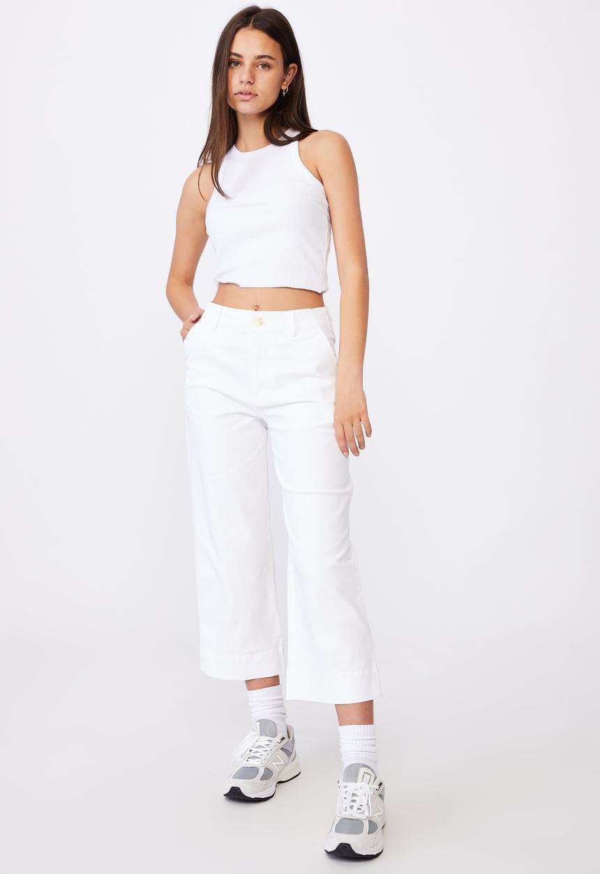 Factorie - Woven wide leg crop pant - cream