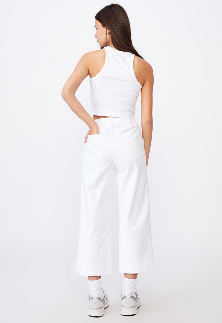 Factorie - Woven wide leg crop pant - cream