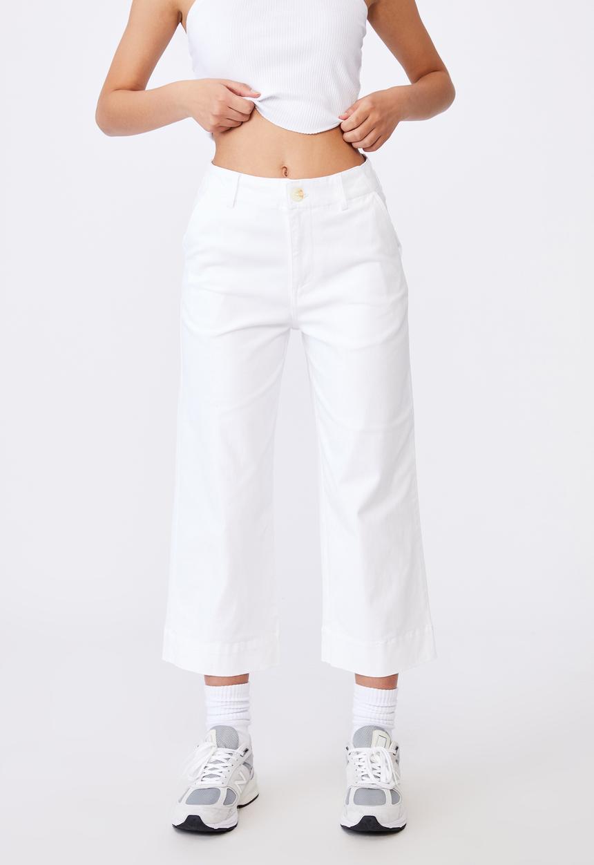 Factorie - Woven wide leg crop pant - cream