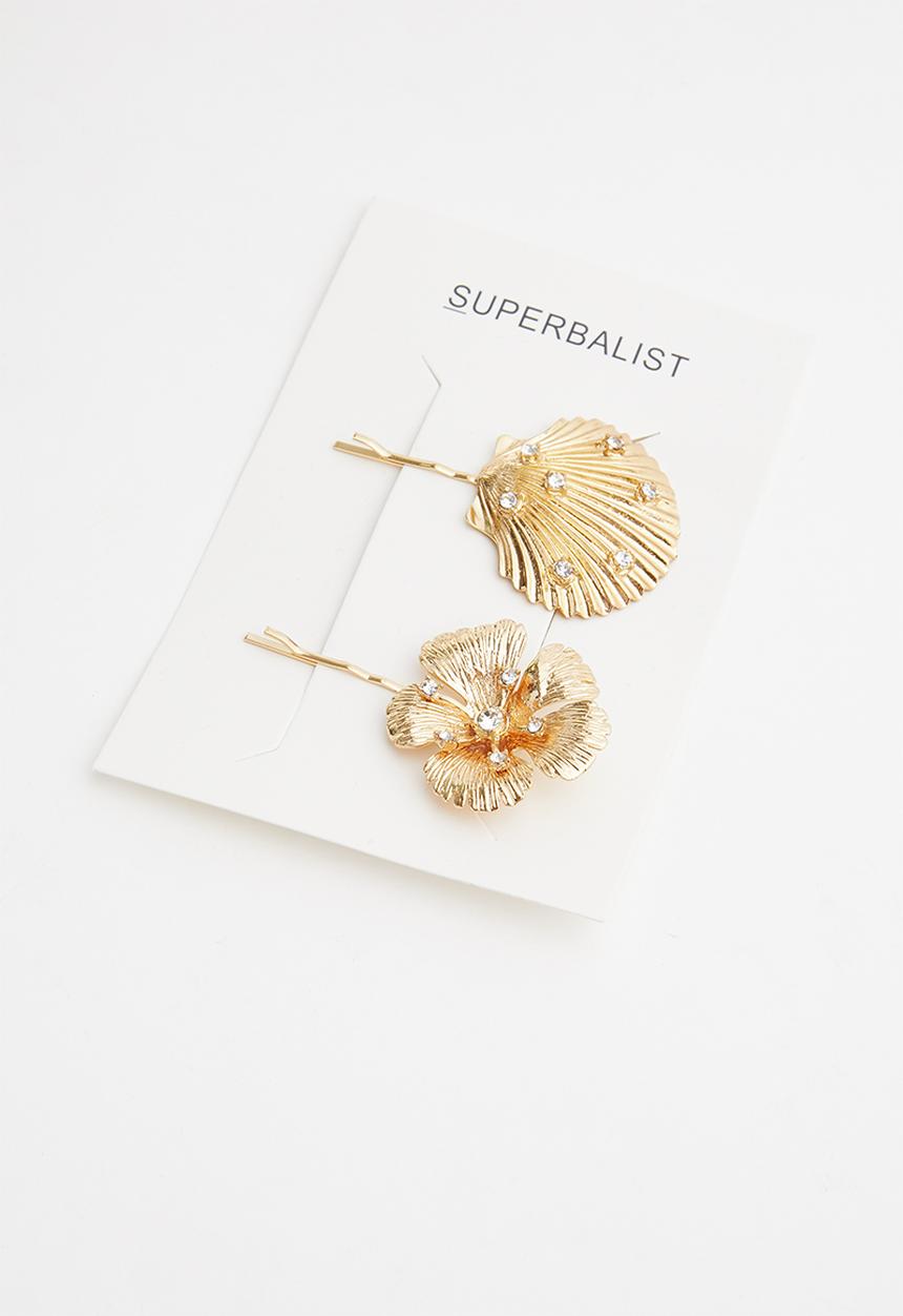 Superbalist - Shell and flower hair slide set - gold