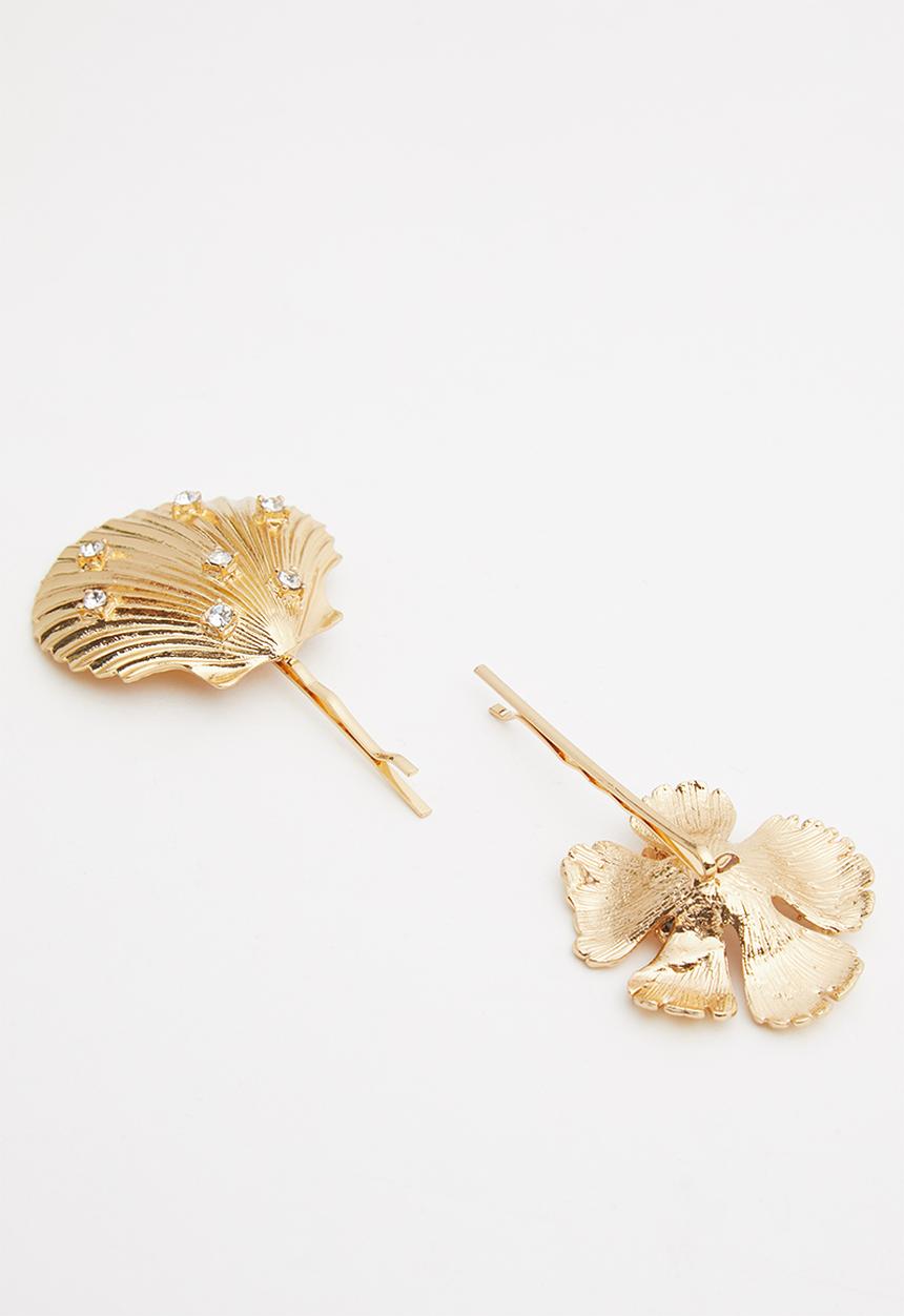 Superbalist - Shell and flower hair slide set - gold