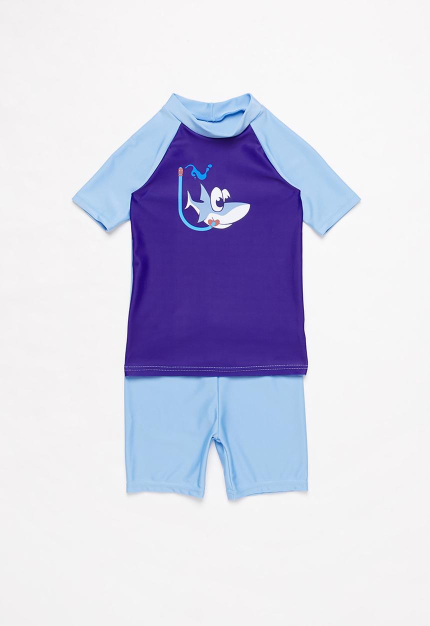 Pop Candy - Boys rash vest & shorts set - blue & purple 