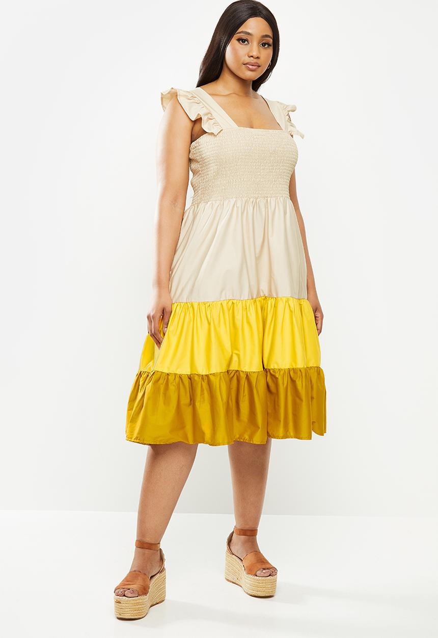 Me&B - Plus cotton sun dress with frill sleeve - multi 