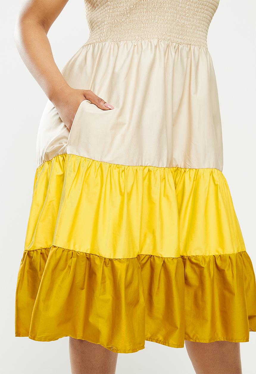 Me&B - Plus cotton sun dress with frill sleeve - multi 