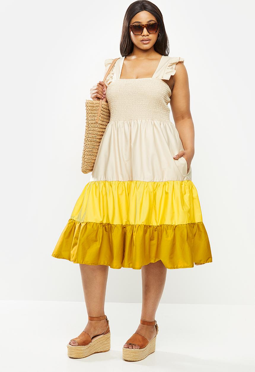 Me&B - Plus cotton sun dress with frill sleeve - multi 