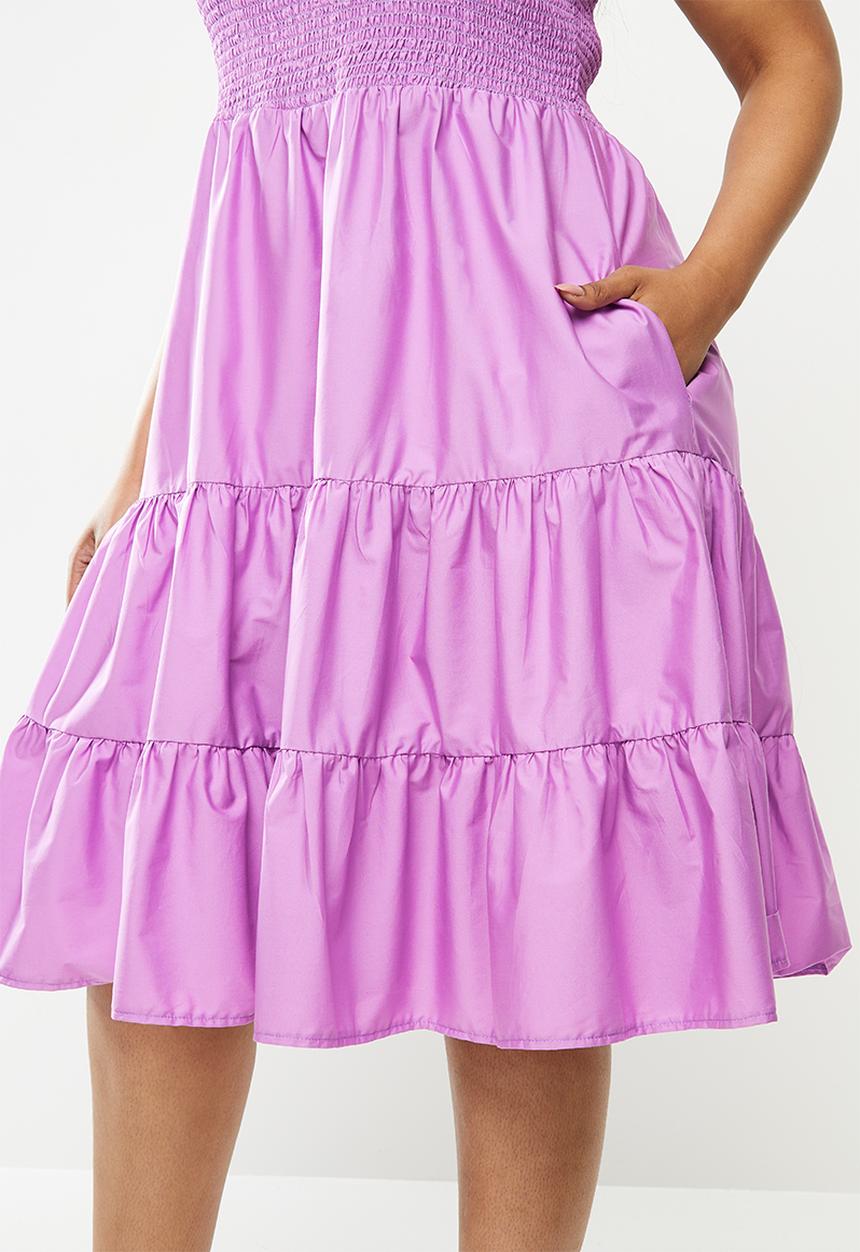 Me&B - Plus cotton colour block sun dress with frill sleeves - lilac
