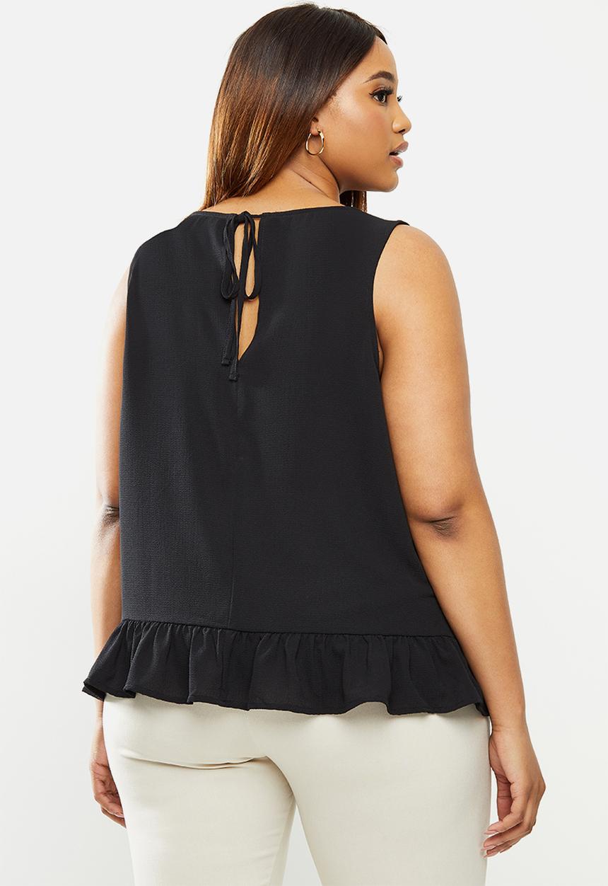 edit Plus - Woven frill hem vest - black