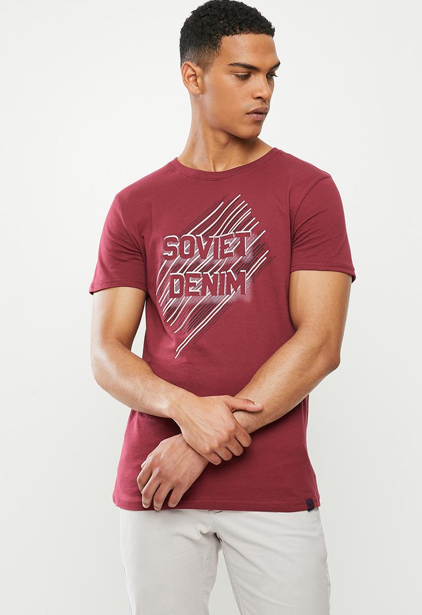 SOVIET - Springsteen slim fit s/slv crew neck tee - burgundy