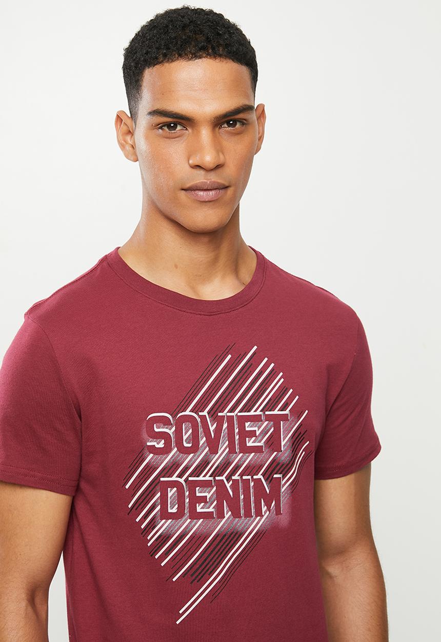 SOVIET - Springsteen slim fit s/slv crew neck tee - burgundy