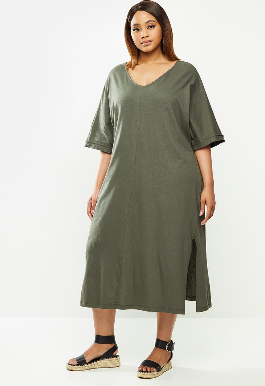 edit Plus - Oversized t-shirt dress - khaki