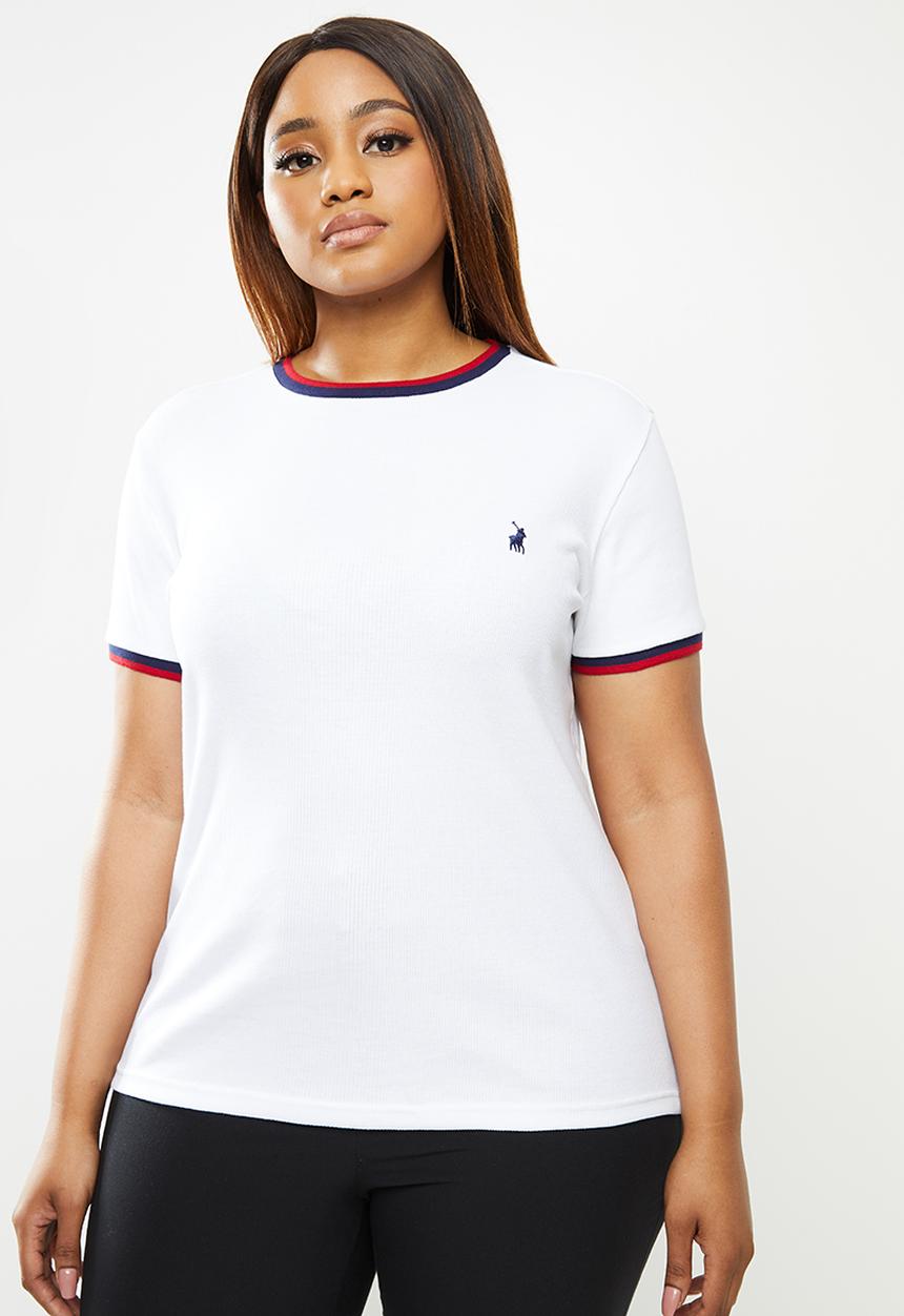 POLO - Plus Jasmine short sleeve ribbed stretch tee - white