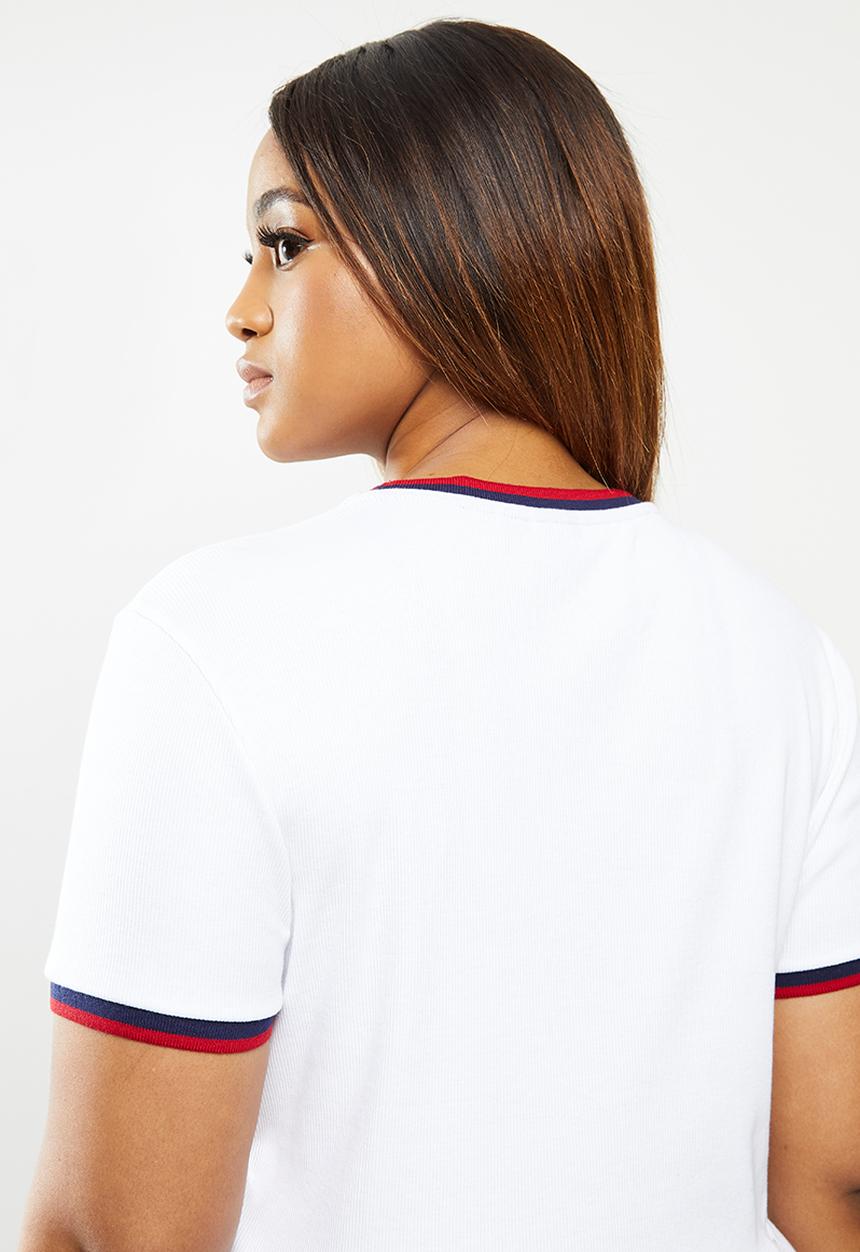 POLO - Plus Jasmine short sleeve ribbed stretch tee - white