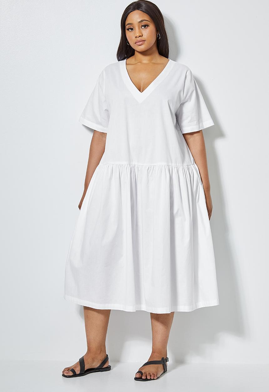 Superbalist - Dropped waist pocket detail dress - white