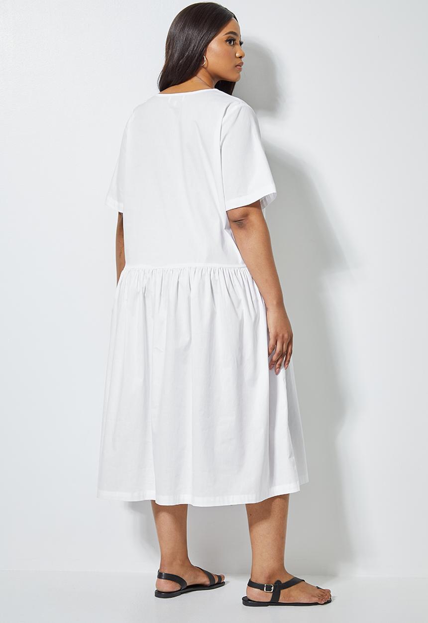 Superbalist - Dropped waist pocket detail dress - white