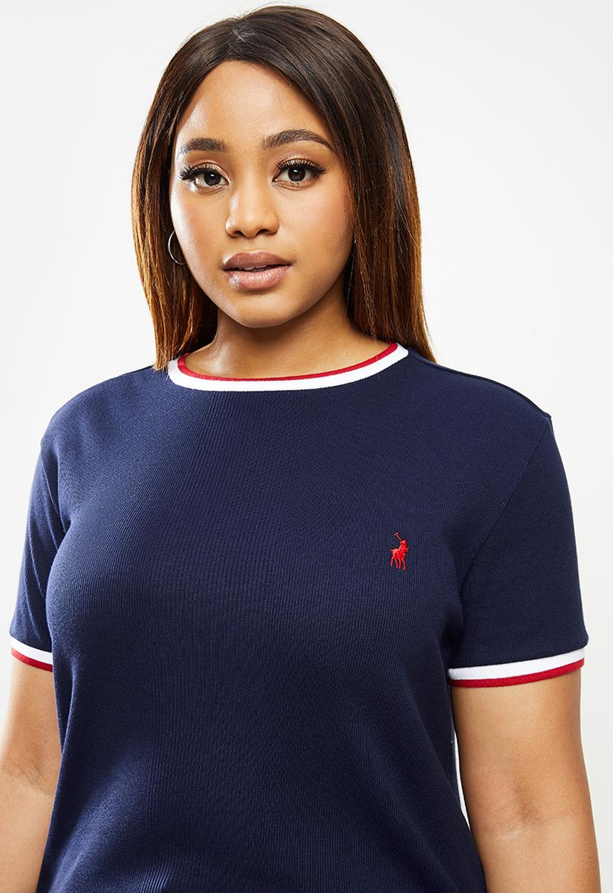 POLO - Plus Jasmine short sleeve ribbed stretch tee - navy