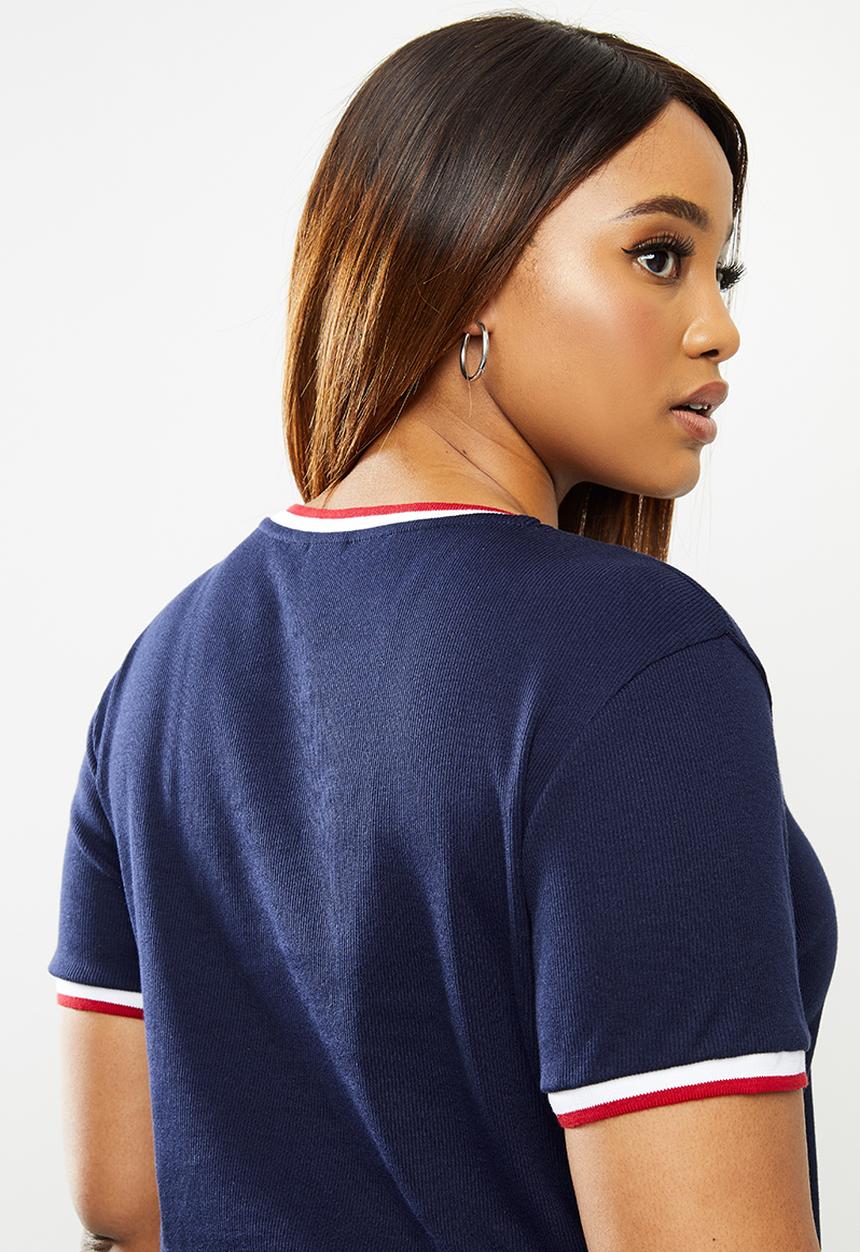 POLO - Plus Jasmine short sleeve ribbed stretch tee - navy