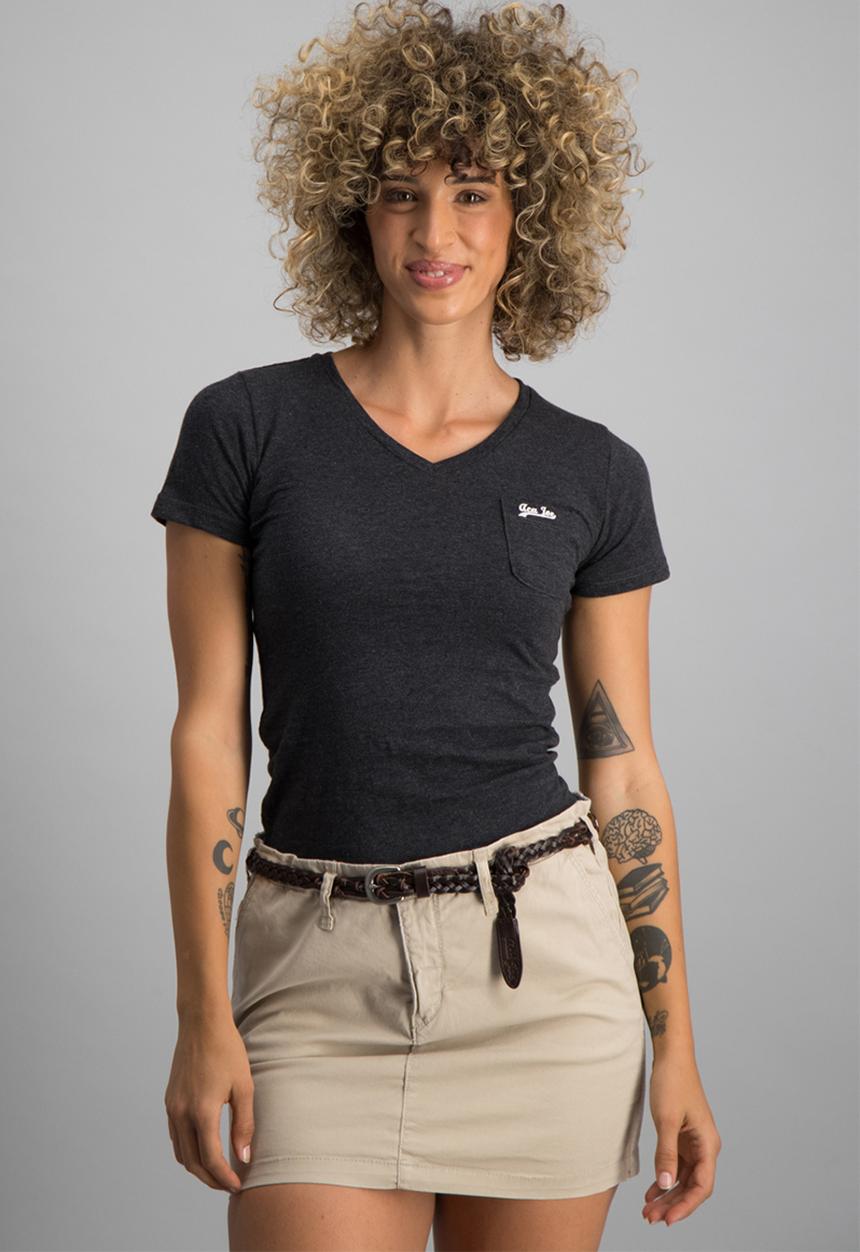 Aca Joe - Plat summer slub v-neck T-shirt - charcoal