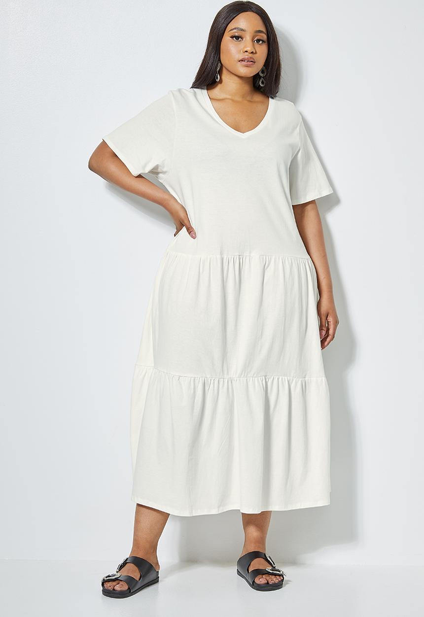 Superbalist - V-neck tiered midi dress - milk