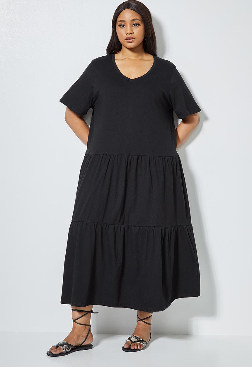 Superbalist - V-neck tiered midi dress - black