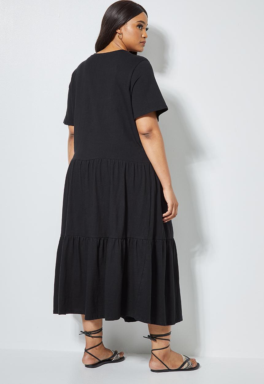Superbalist - V-neck tiered midi dress - black