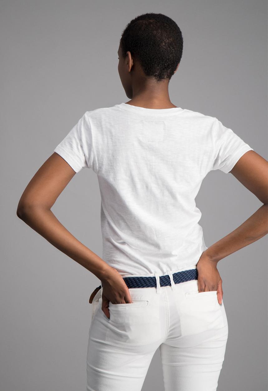 Aca Joe - Plat summer v neck T-shirt - white