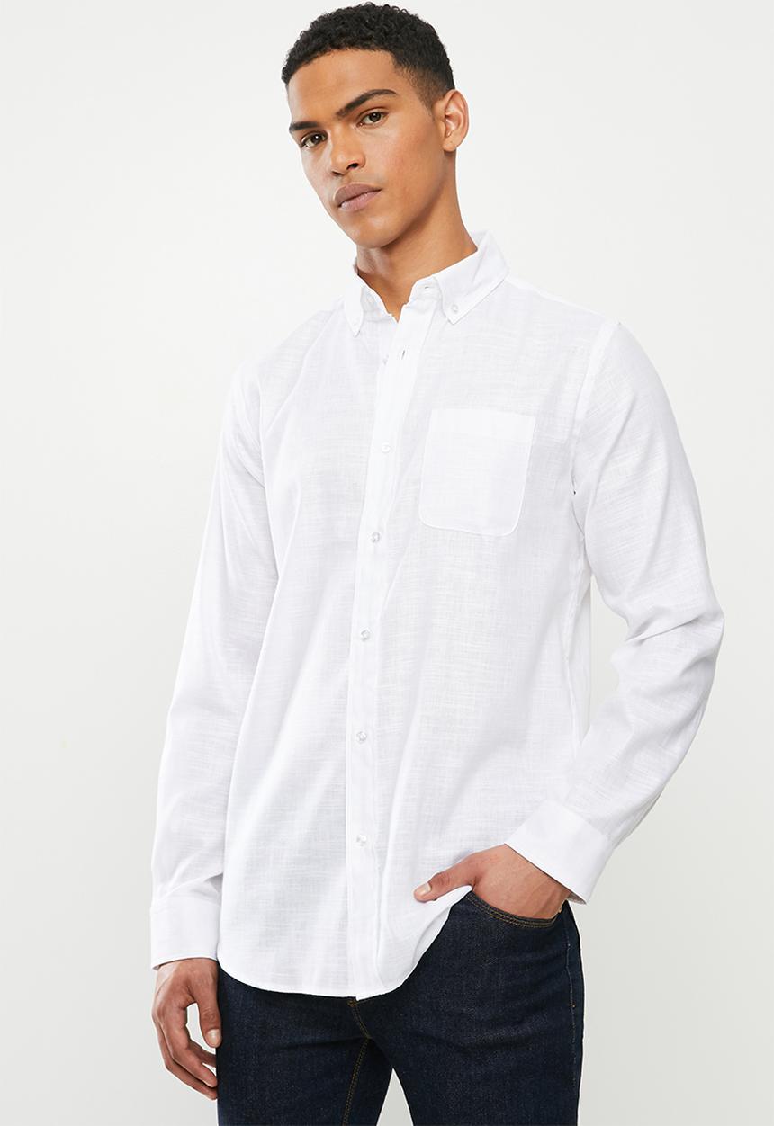Jonathan D - Slim fit casual l/s linen shirt - white
