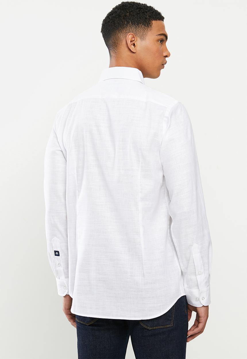 Jonathan D - Slim fit casual l/s linen shirt - white