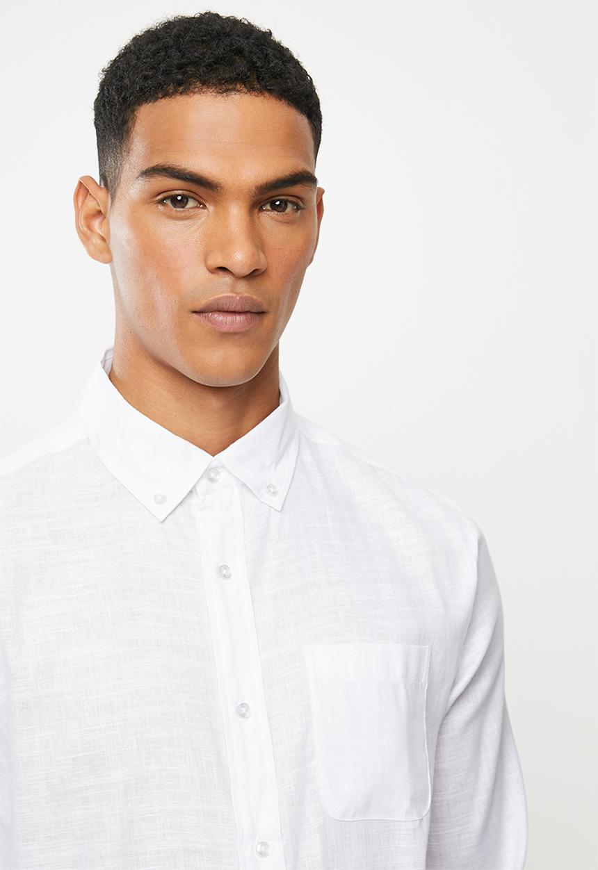 Jonathan D - Slim fit casual l/s linen shirt - white