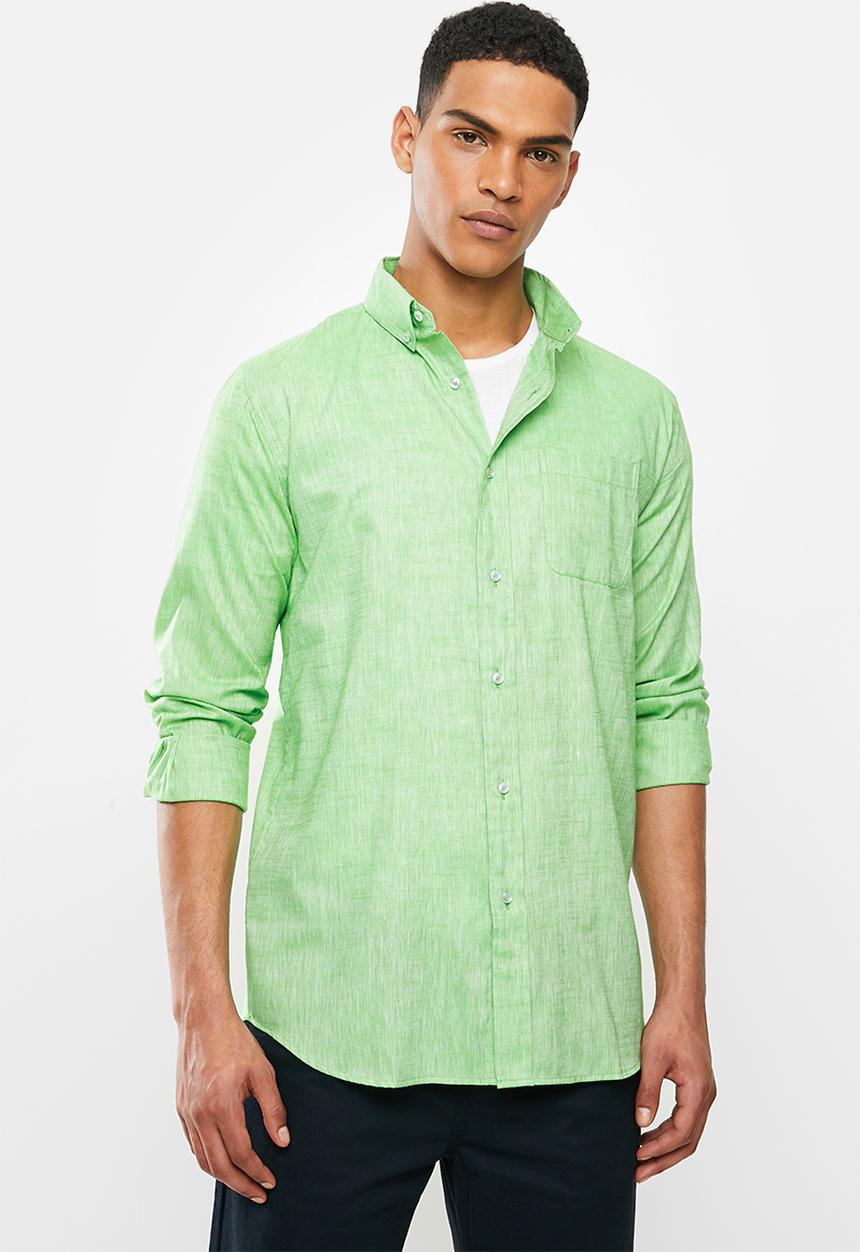Jonathan D - Slim fit casual l/s linen shirt - lime