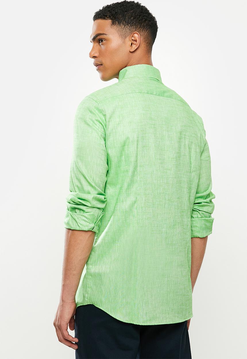 Jonathan D - Slim fit casual l/s linen shirt - lime