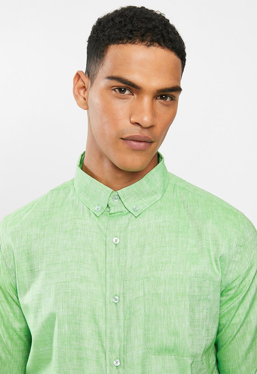 Jonathan D - Slim fit casual l/s linen shirt - lime
