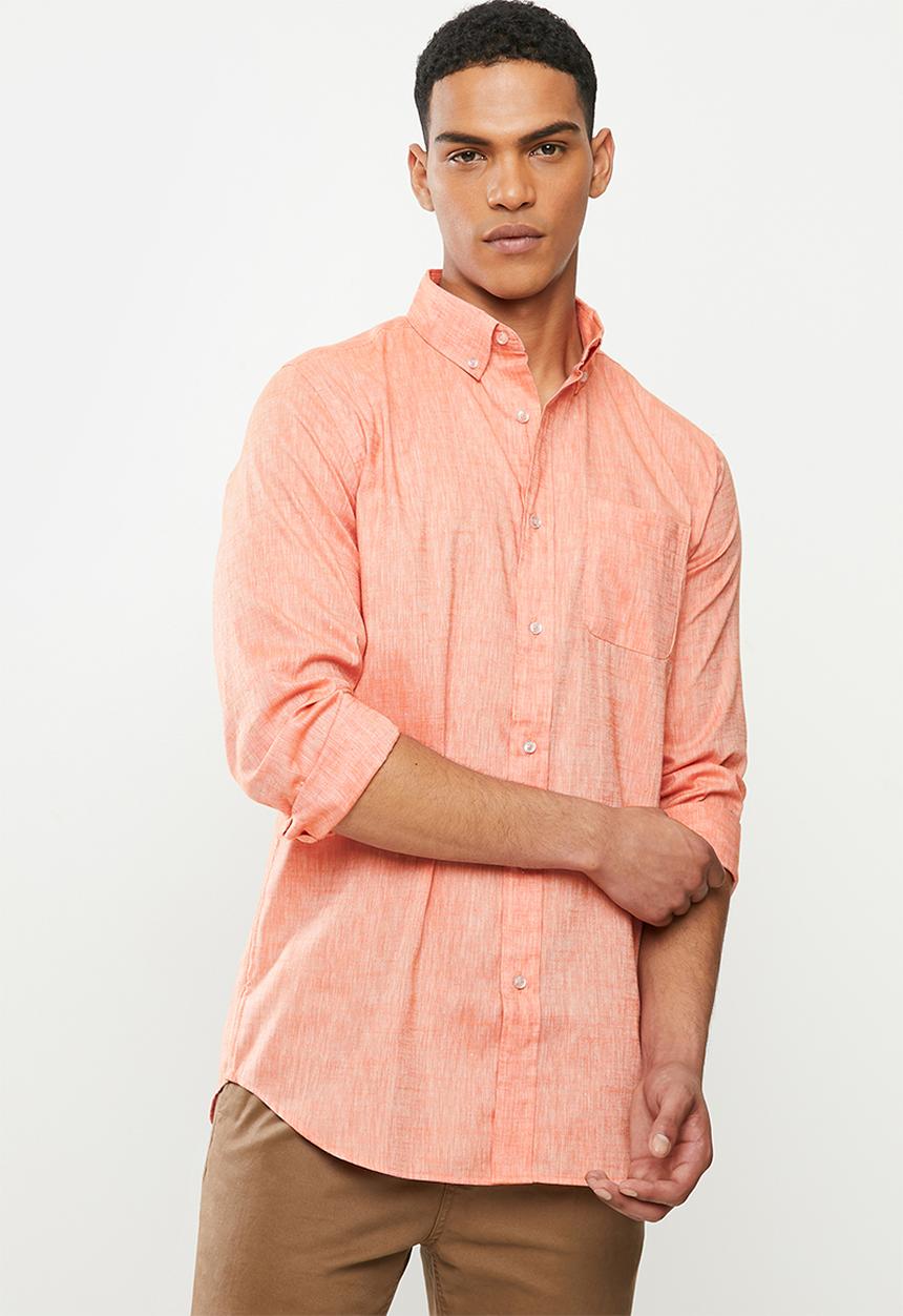 Jonathan D - Slim fit casual l/s linen shirt - salmon