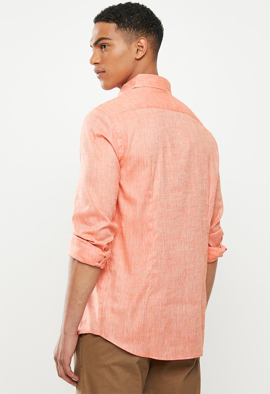 Jonathan D - Slim fit casual l/s linen shirt - salmon