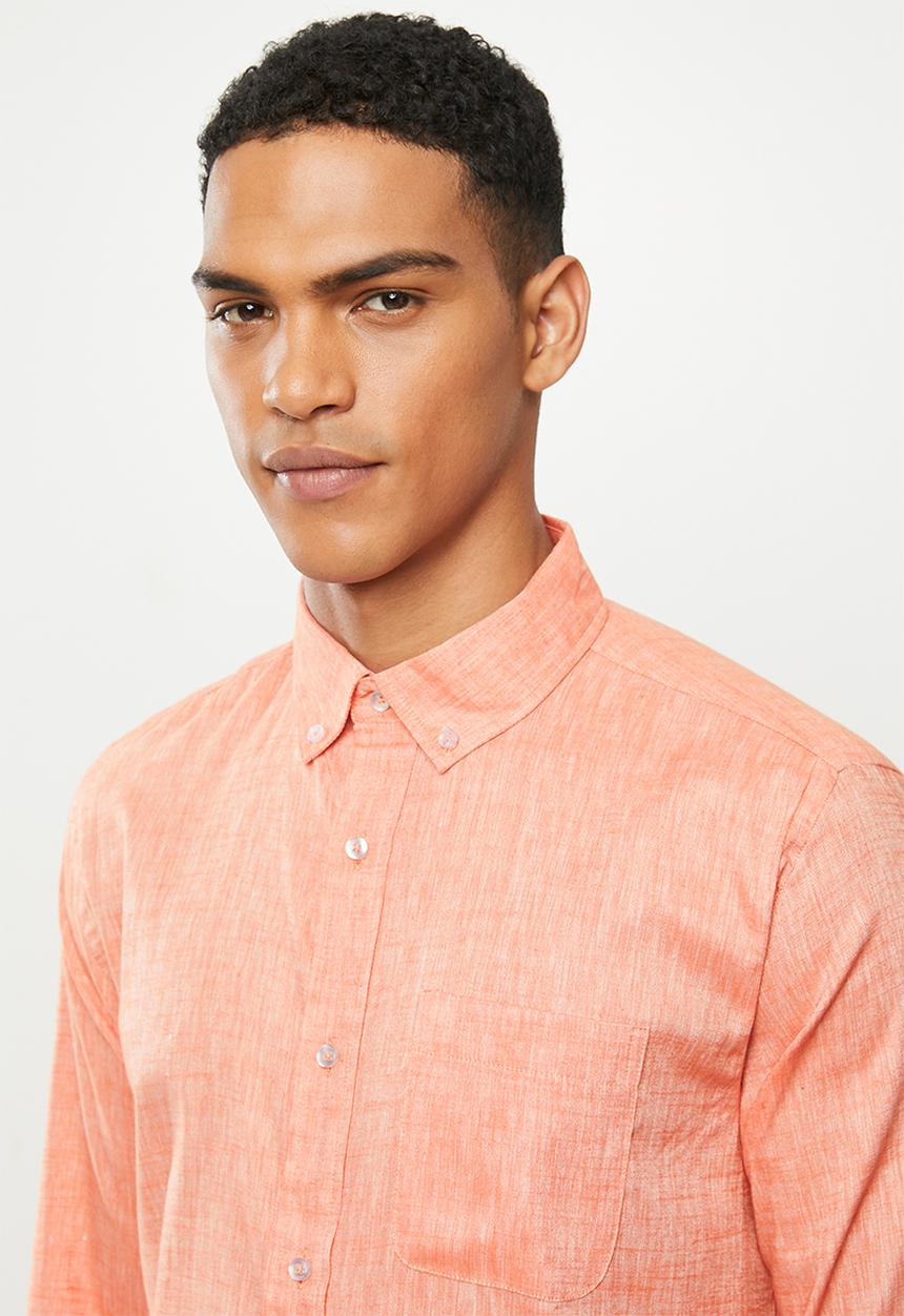 Jonathan D - Slim fit casual l/s linen shirt - salmon