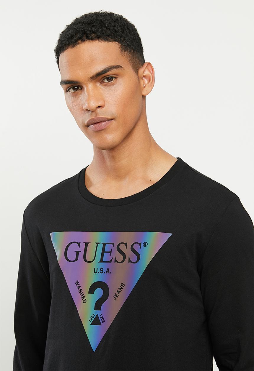 GUESS - Long sleeve Guess hologram tee - black