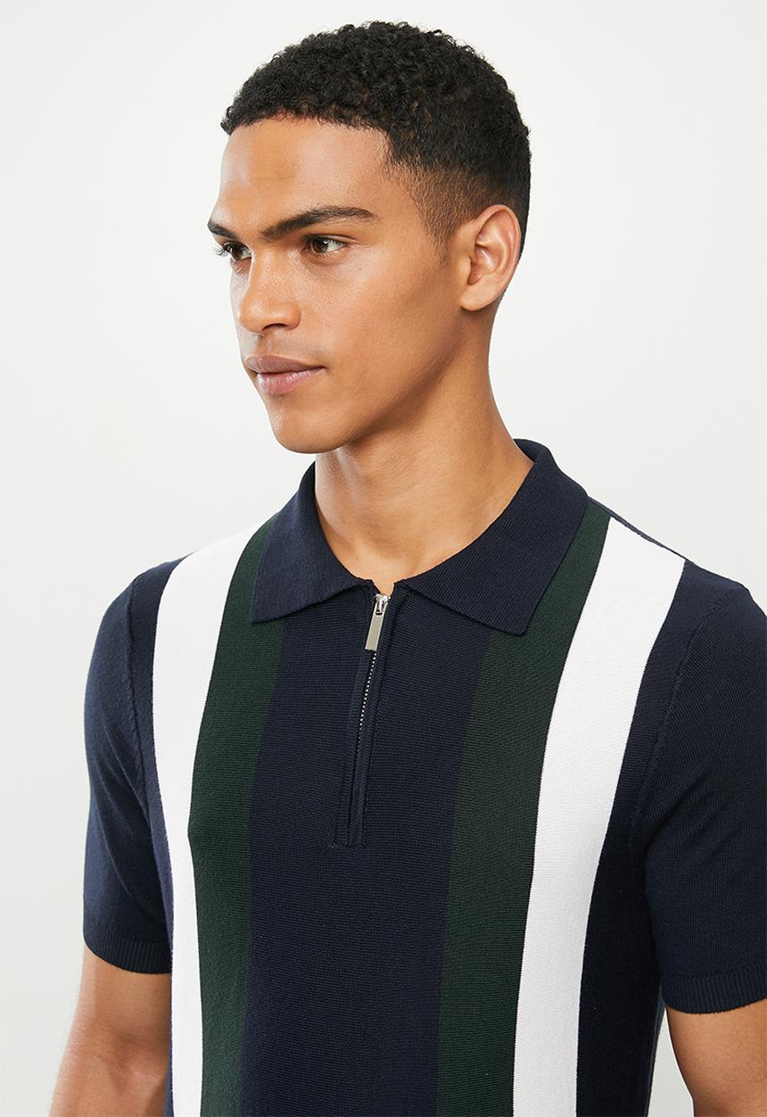 Jonathan D - Short sleeve knitted golfer - multi