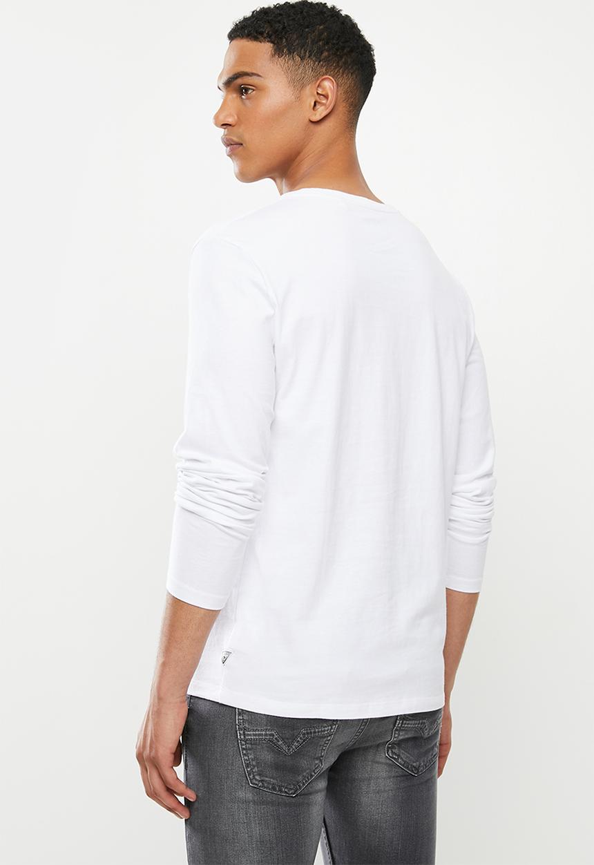 GUESS - Long sleeve  bsc camo quatro g crew tee - true white