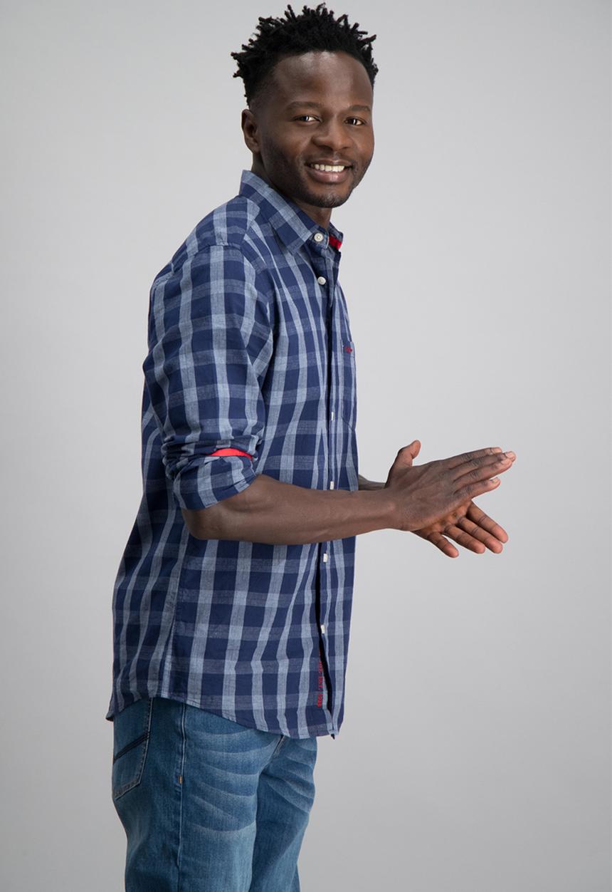 Aca Joe - Mens check long sleeve shirt - deep blue 