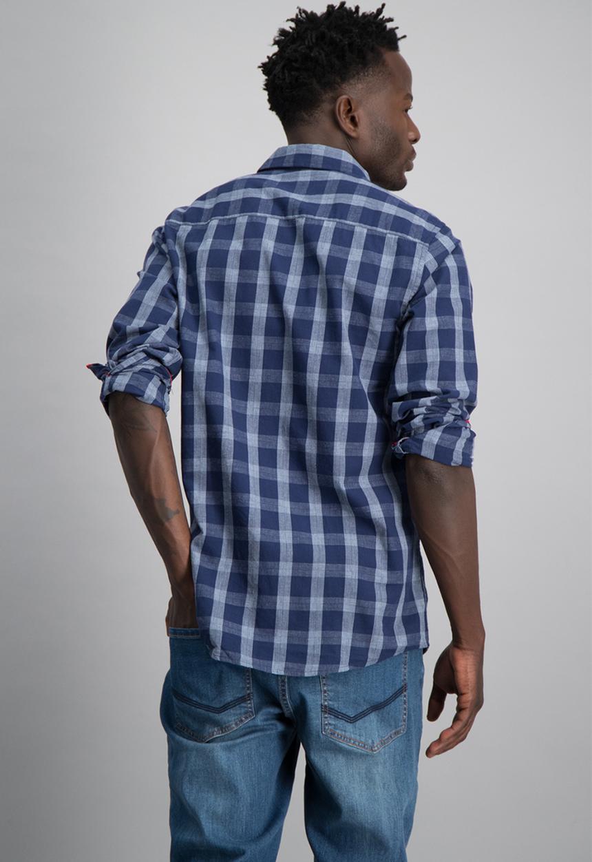 Aca Joe - Mens check long sleeve shirt - deep blue 